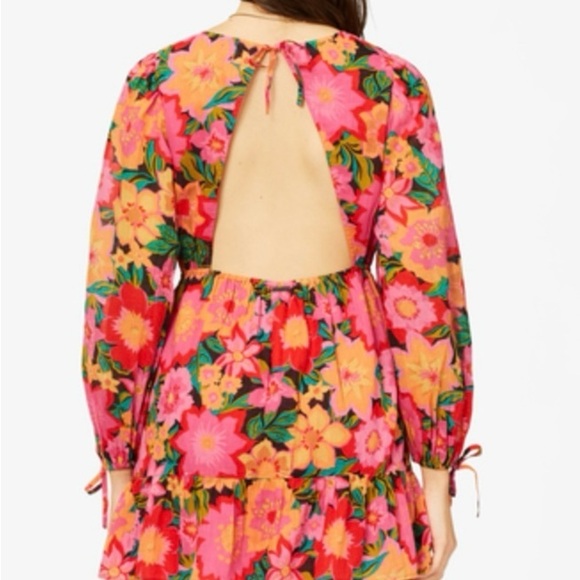 Billabong Heaven Sent Floral Long Sleeve Open Back Mini Dress SZ M - Picture 2 of 11